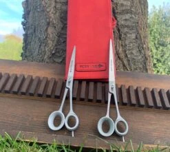 Roseline Scissors 7.5" Curved [82076] + 8.5" Straight [82085] + Red Wrapping Pouch [RM5] -Wahl Pet Care Shop R Set20 7
